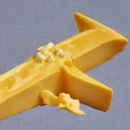 Prompt: a plane made of cheese