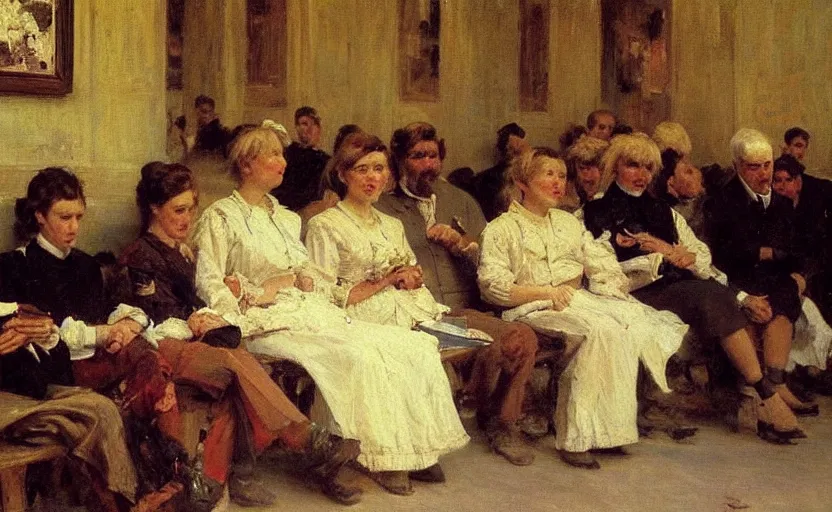 Image similar to high quality high detail painting by ilya repin, people in the waiting room, hd