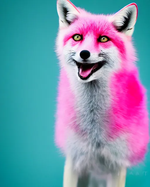 Image similar to pink green blue fox, portrait, blue background, 8 k, 8 5 mm f 1. 8