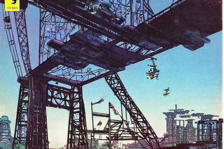 Prompt: 1 9 7 9 omni magazine cover of train bridge going above a park in osaka. cyberpunk style by vincent di fate