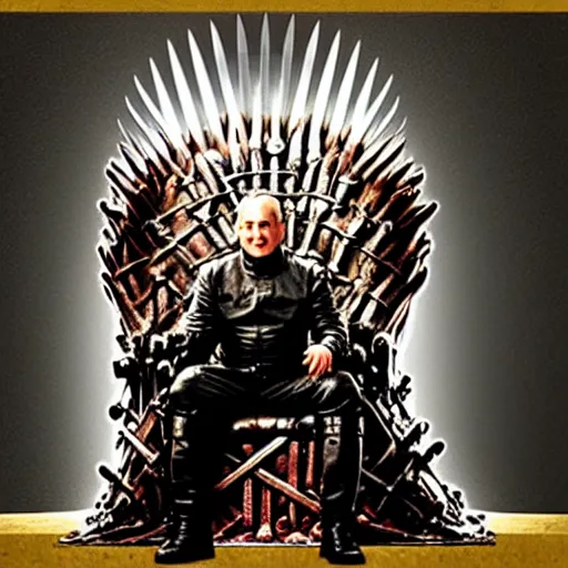 Image similar to “Benjamin Netanyahu sitting on the iron throne, 4k, award winning, Digital art, scene from game of thrones”