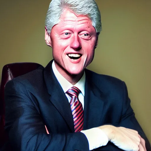 Image similar to Bill Clinton smiling, upper body picture, photorealistic