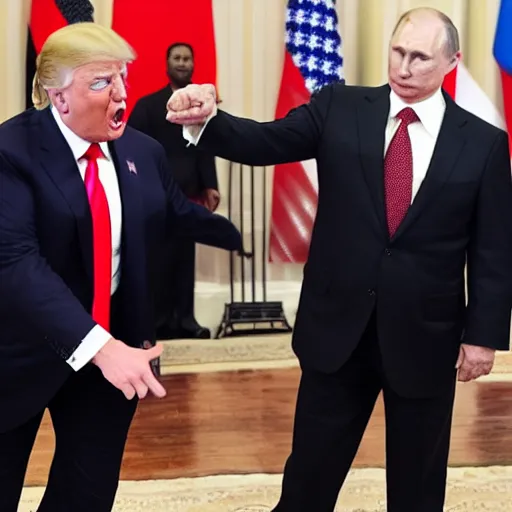 Image similar to Donald Trump and Vladimir Putin dancing to hip hop music