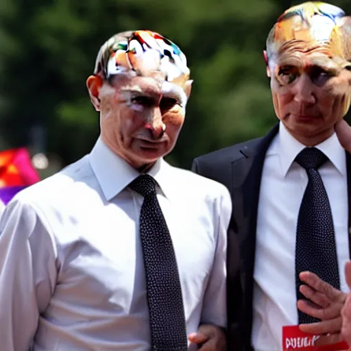 Image similar to vladimir putin attending gay pride wearing a thong