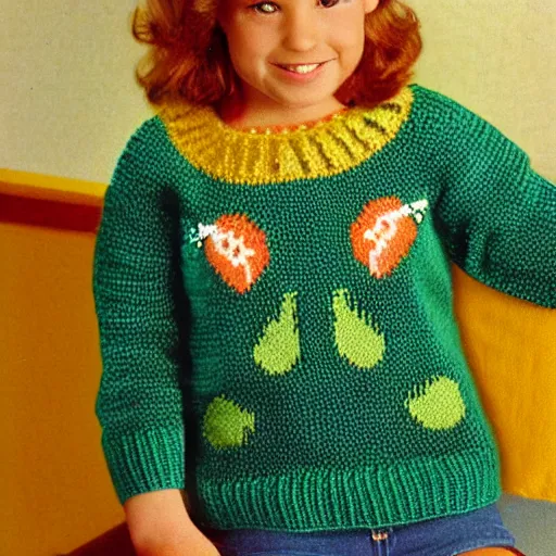 Prompt: avocado sweater knitting pattern for children intarsia chart picture jumper in dk yarn