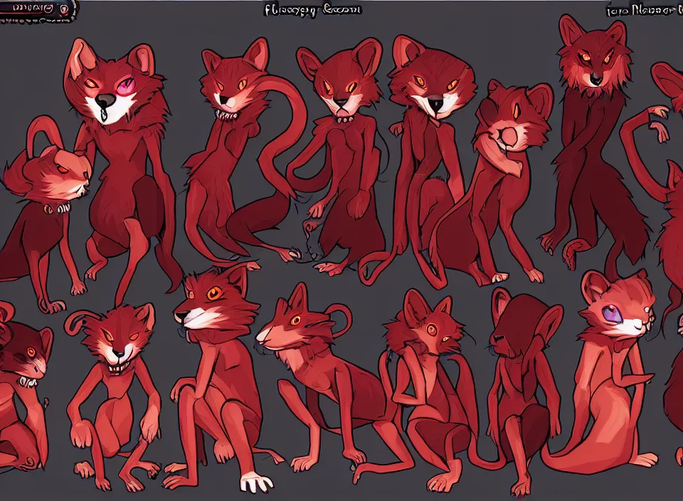 Image similar to furry - red - black - weasel - necromancer - fursona uhd ue 5 visual novel pc game expressions