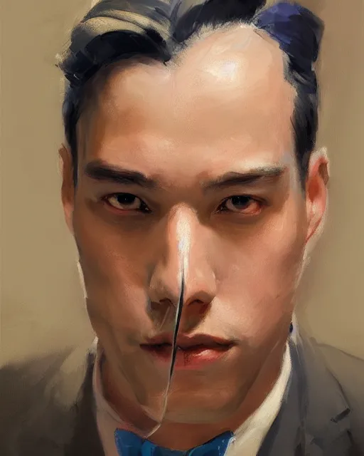 Image similar to an excellent painted portrait of an american gangster from the 20s in new york by Peter Xiao and Yanjun Cheng, Stanley Artgerm Lau, 4K resolution, trending on artstation, masterpiece