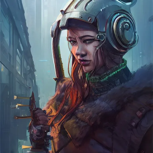 Image similar to cyberpunk viking helmet mask warrior goddess robot ninja fantasy, art gta 5 cover, official fanart behance hd artstation by jesper ejsing, by rhads, makoto shinkai and lois van baarle, ilya kuvshinov, ossdraws