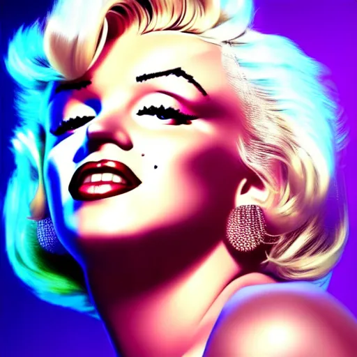 Image similar to a portrait of marilyn monroe with long siver hair, cyber neon lightings, wide angle, highly detailed, cyberpunk high fashion, elegant, crispy quality, trending in artstation, trending in pinterest, glamor pose, no signature, no watermark, cinematic, octane render, art by artgerm, art by greg rutkowski, art by pascal blanche