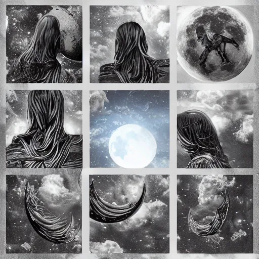 Image similar to scenery of the celestials,moon,photo collage, trending on artstation , ultrafine details, highly detailed art