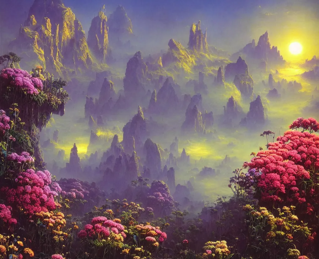 Prompt: fantastic flowers by bruce pennington, volumetric lighting, epic scene, photography, perfect shape, high detailed, hyperrealistic, ultra detailed, 8 k resolution