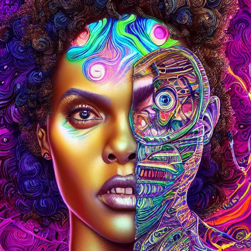 Image similar to portrait of dewanda wise, hyper detailed masterpiece, neon floral pattern, jean giraud, digital art painting, darkwave goth aesthetic, psychedelic, artgerm, donato giancola and tom bagshaw