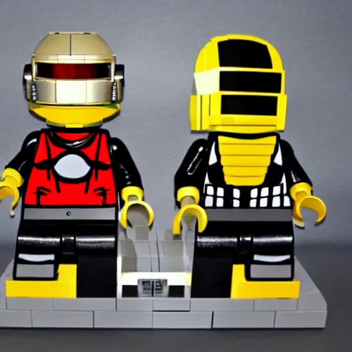 Prompt: Lego Daft Punk DJing with DJ turntables