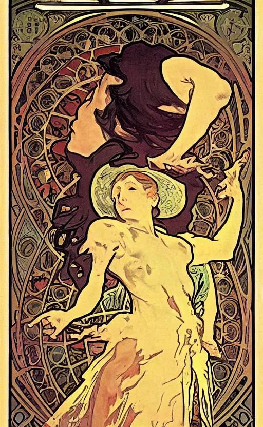 Prompt: the binding of isaac, vintage comic by alphonse mucha