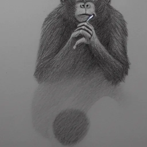 Image similar to pencil sketch of a monkey smoking a cigarette under rain