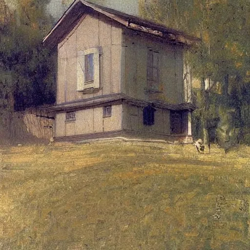 Image similar to Simple house, by Ilya Repin, vintage shading