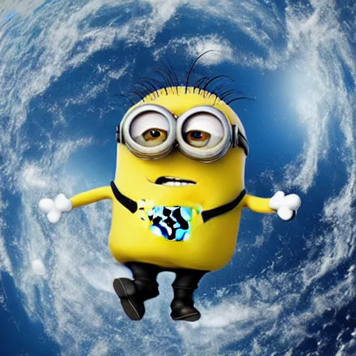 Prompt: a minion surfing in space, nasa footage