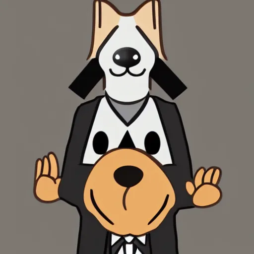 Image similar to a sticker illustration of a man with a dog head wearing a suit and holding a gun