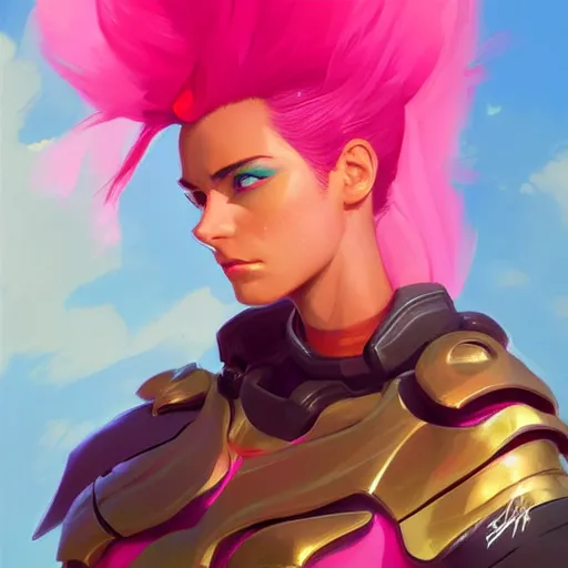 Image similar to female paladin with bright pink mohawk, portrait, behance hd artstation by jesper ejsing by rhads, makoto shinkai and lois van baarle, ilya kuvshinov, ossdraws