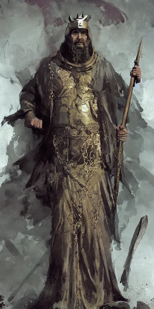 Image similar to a full body portrait of the ancient historical biblical evil pagan king ahab of Israel by craig mullins and marc simonetti, Ross Tran and WLOP, by Andrew Wyeth and Gerald Brom, In the style of John singer Sargent and James gurney, ARTSTATION, cgsociety, polycount, character design, CINEMATIC, AWE INSPIRING, BEAUTIFUL, ART GERM