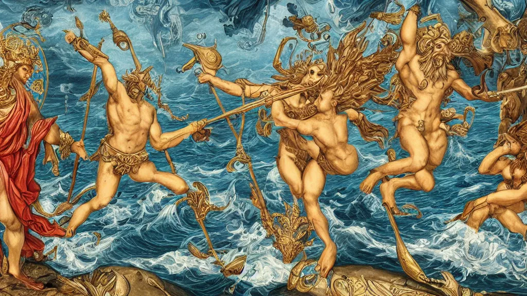 Prompt: epic masterpiece of Oceanus begetting Oceanus mythological, detailed and intricate