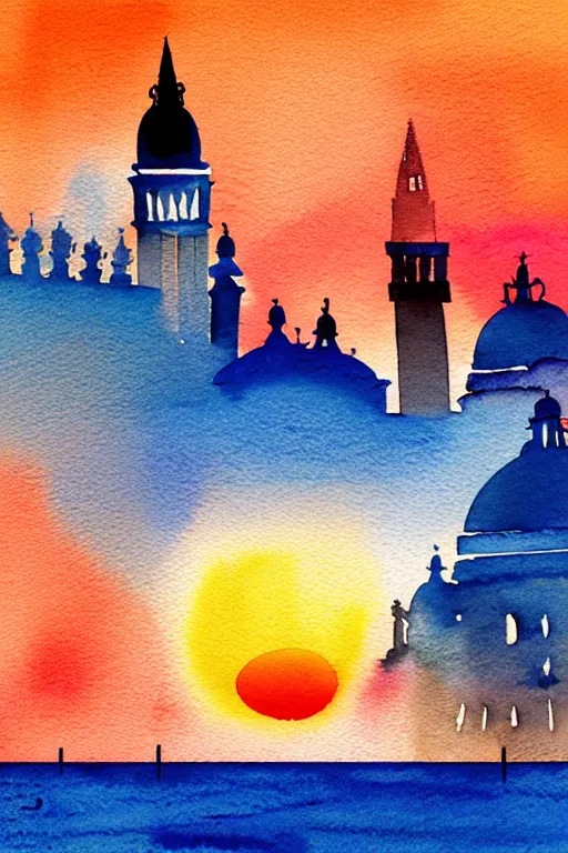 Prompt: minimalist watercolor art of venice at sunset, illustration, vector art