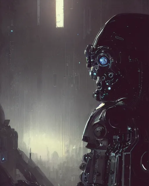 Image similar to a bear half covered face with cybernetic enhancements as seen from a distance, scifi character portrait by greg rutkowski, esuthio, craig mullins, 1 / 4 headshot, cinematic lighting, dystopian scifi gear, gloomy, profile picture, mechanical, half robot, implants, solarpunk