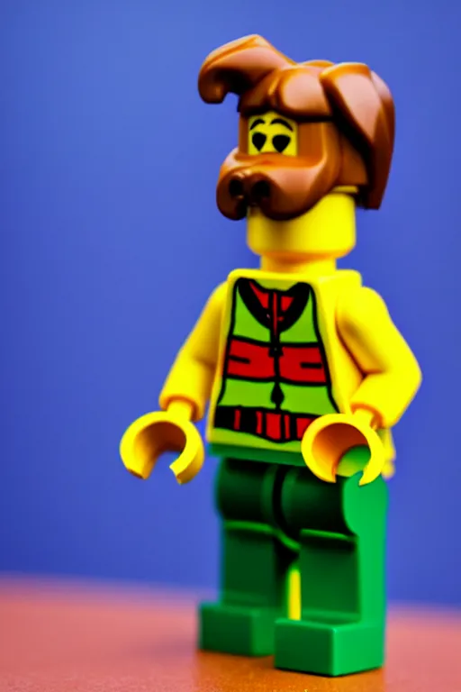 Image similar to closeup studio photograph of a scooby doo lego mini figurine, depth of field, 5 0 mm, 8 k, soft vignette