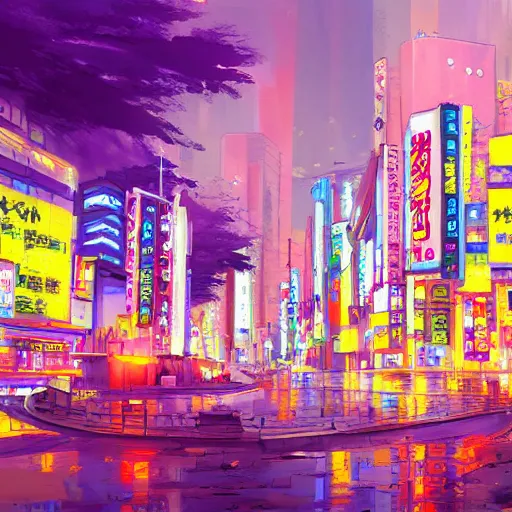Prompt: anime style concept art of magical tokyo city, thick painting