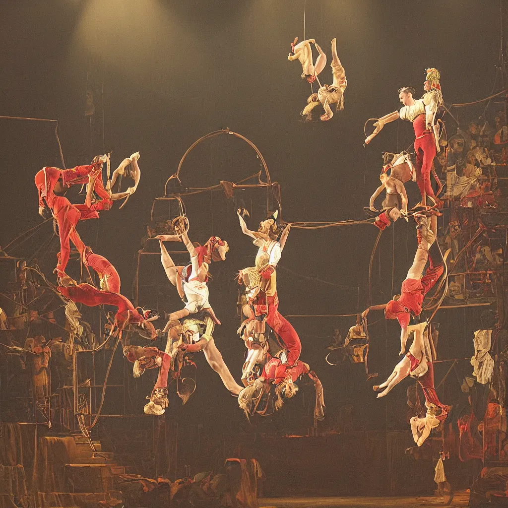 Image similar to spotlight on 2 performers at a circus by charles bell