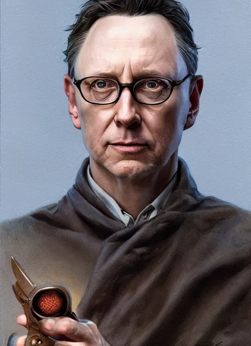 Prompt: portrait of michael emerson as leland in evil ( 2 0 1 9 ), highly detailed, centered, solid color background, digital painting, artstation, concept art, smooth, sharp focus, illustration, artgerm, donato giancola, joseph christian leyendecker, les edwards, ed repka, wlop