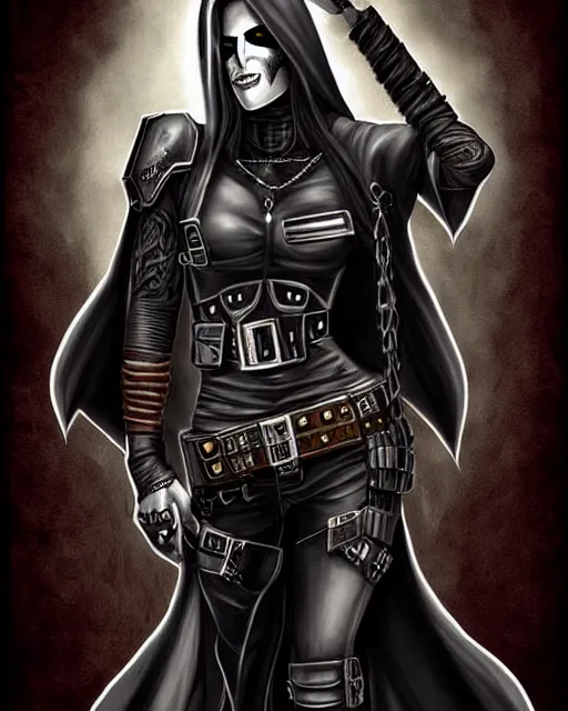 Image similar to bounty hunter, a digital painting, realistic shaded, fine details, realistic shaded lighting poster by anne stokes, deviantart contest winner, gothic art, gothic, goth, dark and mysterious