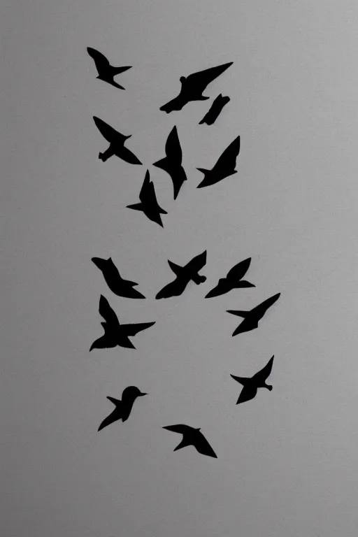 Prompt: a simple tattoo design of minimalist flying birds, by bacht, black ink, abstract logo, line art