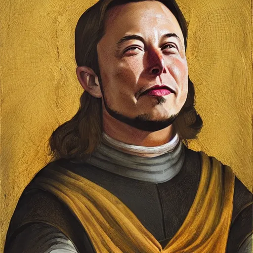 Image similar to elon musk as a smug peasant in medieval times, oil on canvas