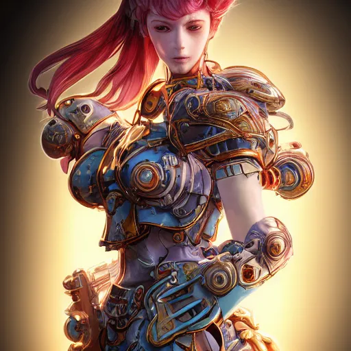 Image similar to studio portrait of lawful good colorful female holy mecha paladin absurdly beautiful, elegant, young sensual graceful woman, ultrafine hyperrealistic detailed face illustration by kim jung gi, irakli nadar, intricate linework, sharp focus, bright colors, matte, octopath traveler, final fantasy, unreal engine highly rendered, global illumination, radiant light, intricate environment