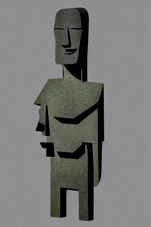 Image similar to cubist moai statue cutout digital illustration cartoon colorful beeple