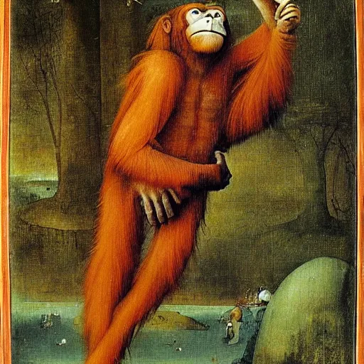Prompt: Orangutan by Hieronymus Bosch