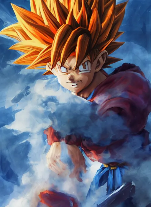 Prompt: semi reallistic gouache gesture painting, by yoshitaka amano, by ruan jia, by Conrad roset, by dofus online artists, detailed anime 3d render of goku KID super Saiyan, young goku blond,crono, Dragon Quest, crono, goku, portrait, cgsociety, artstation, rococo mechanical, Digital reality, sf5 ink style, dieselpunk atmosphere, gesture drawn