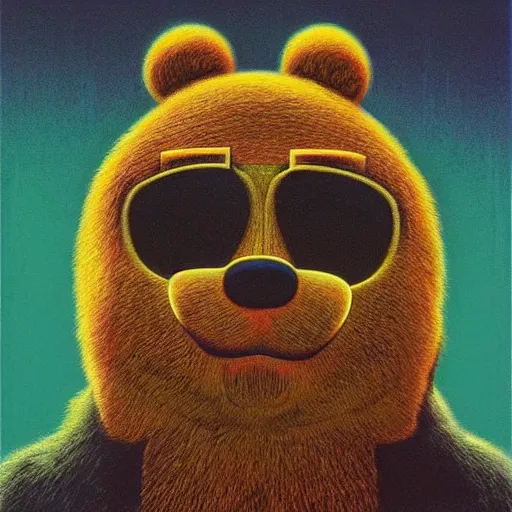 Image similar to yogi bear ( hanna barbera ) by beksinski and tristan eaton, neon trimmed beautiful dystopian digital art