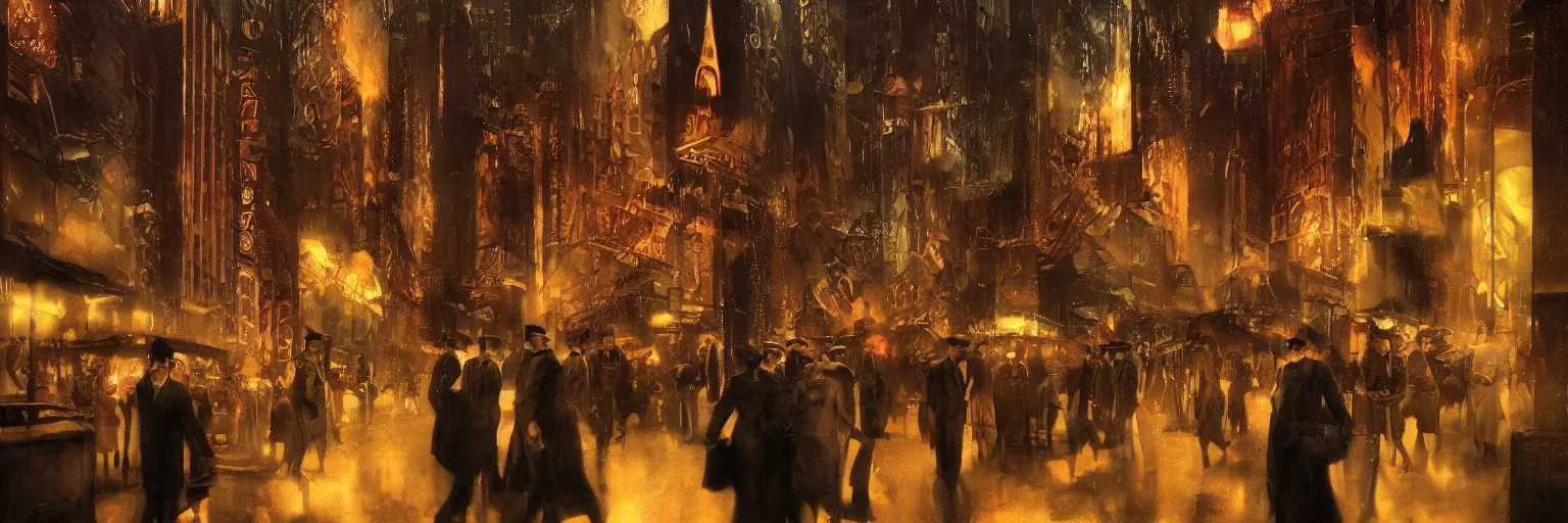 Image similar to Babylon Berlin. Night. Inside a crowded Art deco restaurant. Berlin, late golden 1920s. Gropius. Metropolis. Mist. Highly detailed. Hyper-realistic. Cheerful. Merry mood. Warm colors. Dynamic composition. Matte painting in the style of Craig Mullins