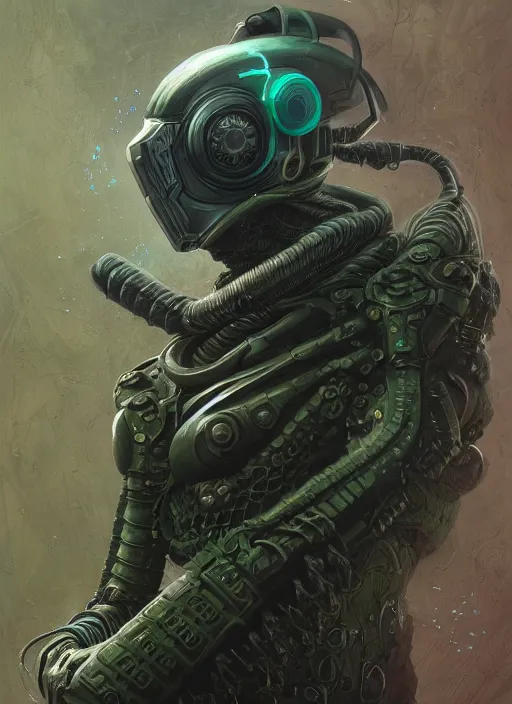 Prompt: cybernetic cyberpunk mf doom reptile green skin. intricate, elegant, highly detailed, centered, digital painting, artstation, concept art, smooth, sharp focus, illustration, artgerm, tomasz alen kopera, peter mohrbacher, donato giancola, joseph christian leyendecker, wlop, frank frazetta