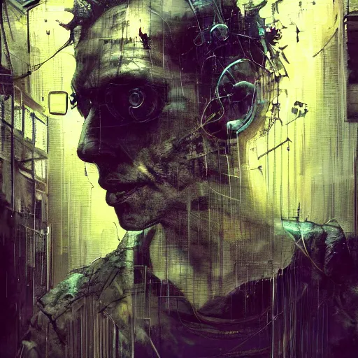 Image similar to screaming cyberpunk, wires, machines by emil melmoth zdzislaw belsinki craig mullins yoji shinkawa realistic render ominous detailed photo atmospheric by jeremy mann francis bacon and agnes cecile ink drips paint smears digital glitches glitchart