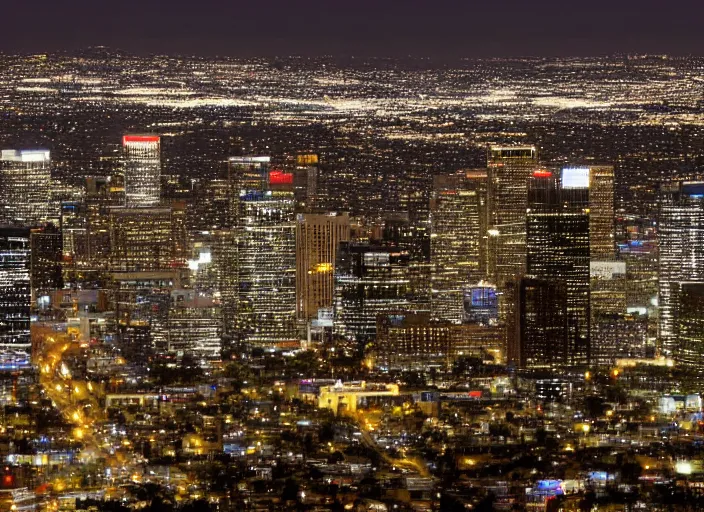 Prompt: a sprawling building complex in los angeles at night. photo by james cameron