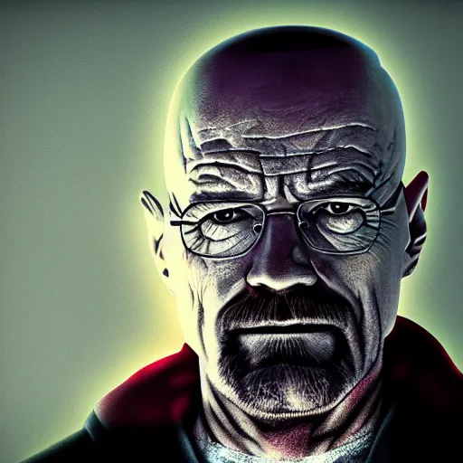 Prompt: Portrait of Walter White (played by Walter White) wearing the Infinity Gauntlet, trending on artstation, octane render