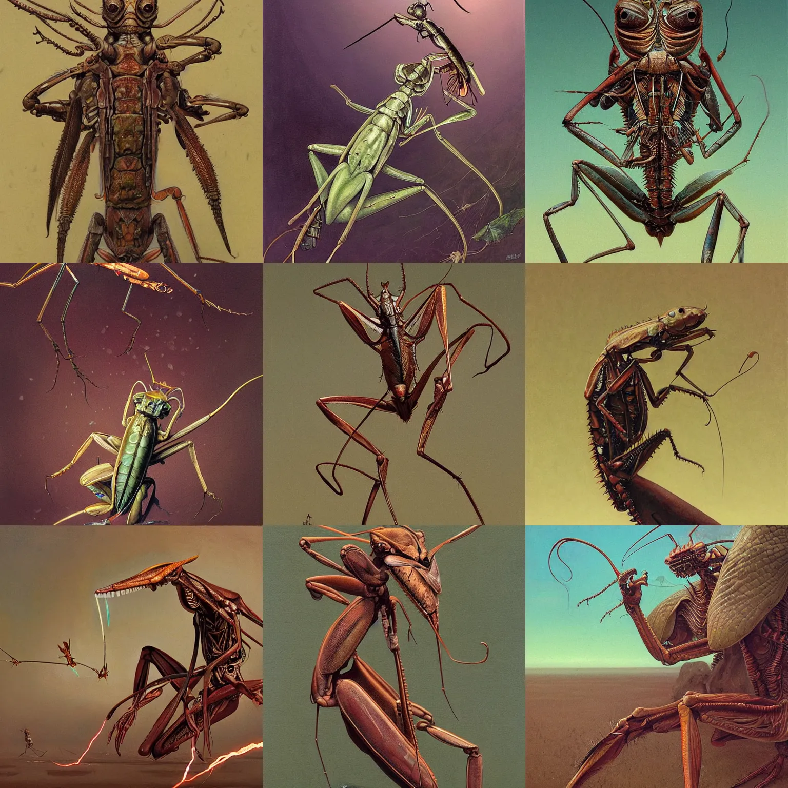 Prompt: anthropomorphic brown mantis religiosa, hard predatory look, gorgeous lightning, a hyper realistic painting by chiara bautista and beksinski and norman rockwell and greg rutkowski weta studio, and lucasfilm
