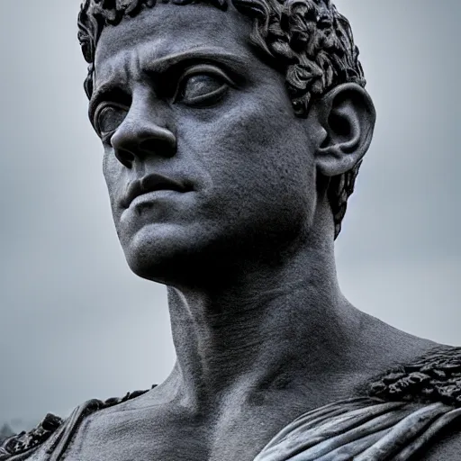 Image similar to rami malek as gorgeous statue of ancient roman emperor, 3 d photorealistic, high resolution render, museum photoshot, 8 k