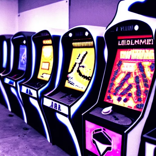 Image similar to beautiful fuzzy photograph of an empty liminal videogame arcade