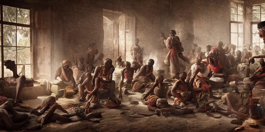 Image similar to Editorial photographs of east india company slave trade natives of Arrakan, octane render, Dslr, canon 24mm, hyper realism, award winning masterpiece with incredible details, cinematic lighting, ray tracing, micro details, 8k