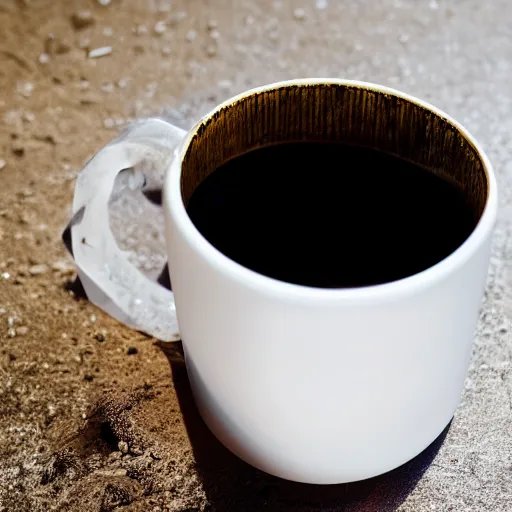 Prompt: award-winning photo of pure energy material created in the form of a mug