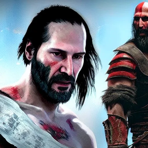 Image similar to Keanu Reeves in the God of War game